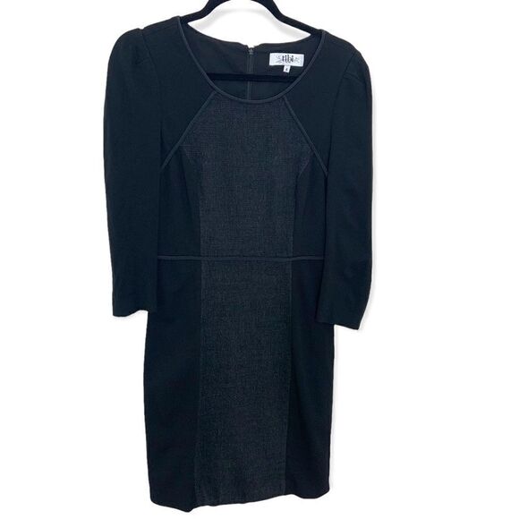 Tibi Long Sleeve Paneled Black Sheath Dress (M17) - Picture 1 of 11
